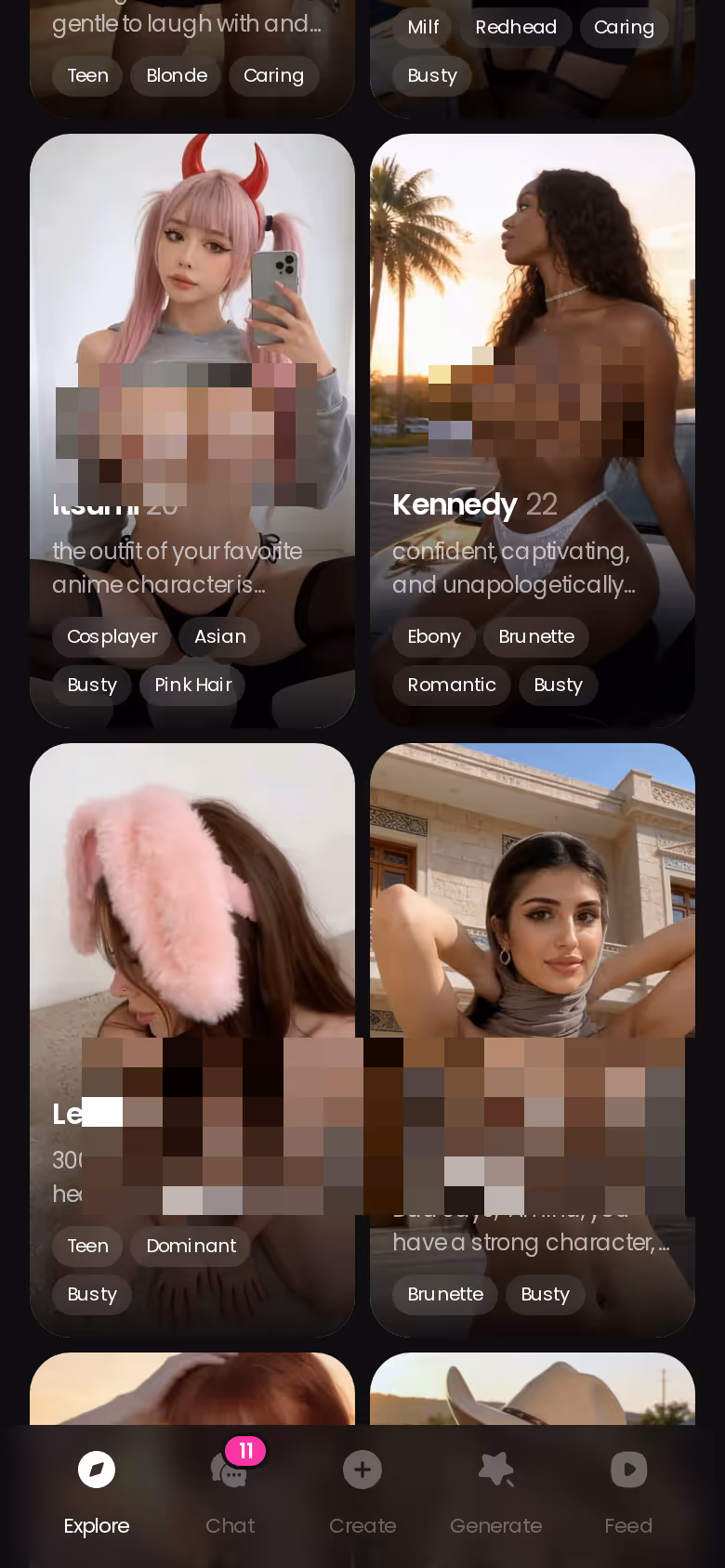 Mobile GoLove.ai Explore roster further down — sissy chat